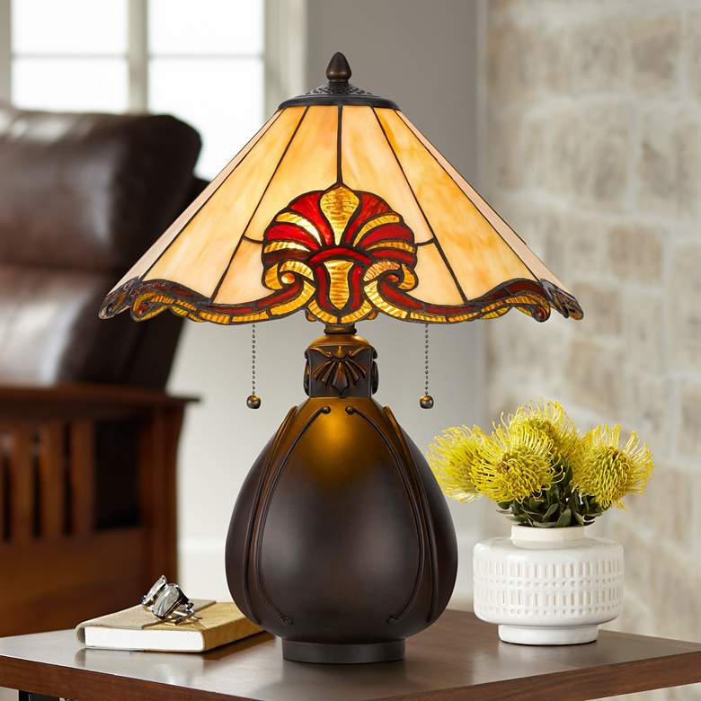 Image 1 Crest 19 1/2" High Bronze Jug Tiffany Style Table Lamp