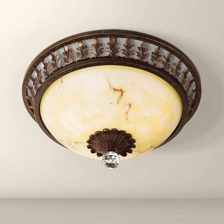 Image 1 Crest Leaf and Crystal Accent 16 1/2 inch Wide Ceiling Light