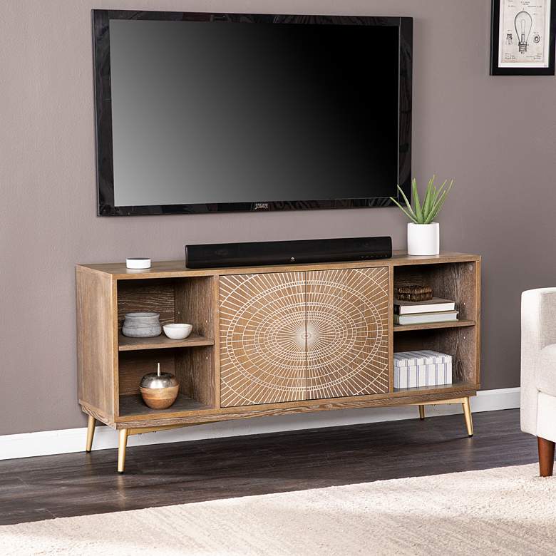 Image 1 Crestbury 56 inch Wide White-Washed Wood 2-Door Media Console