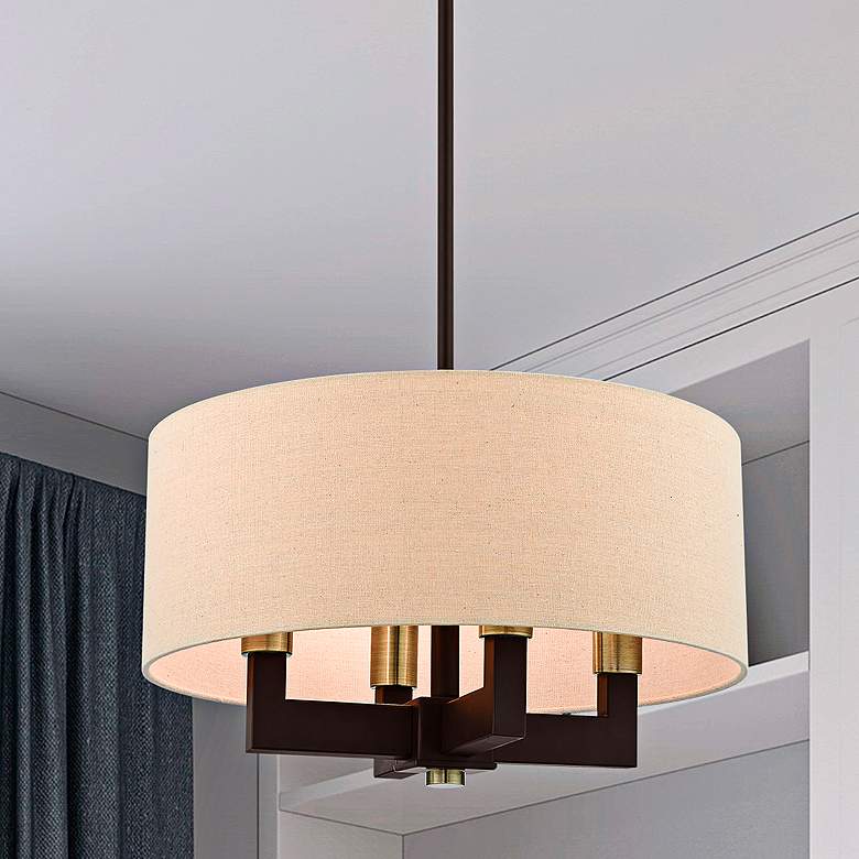 Image 2 Cresthaven 18" Wide Bronze Drum Shade Chandelier