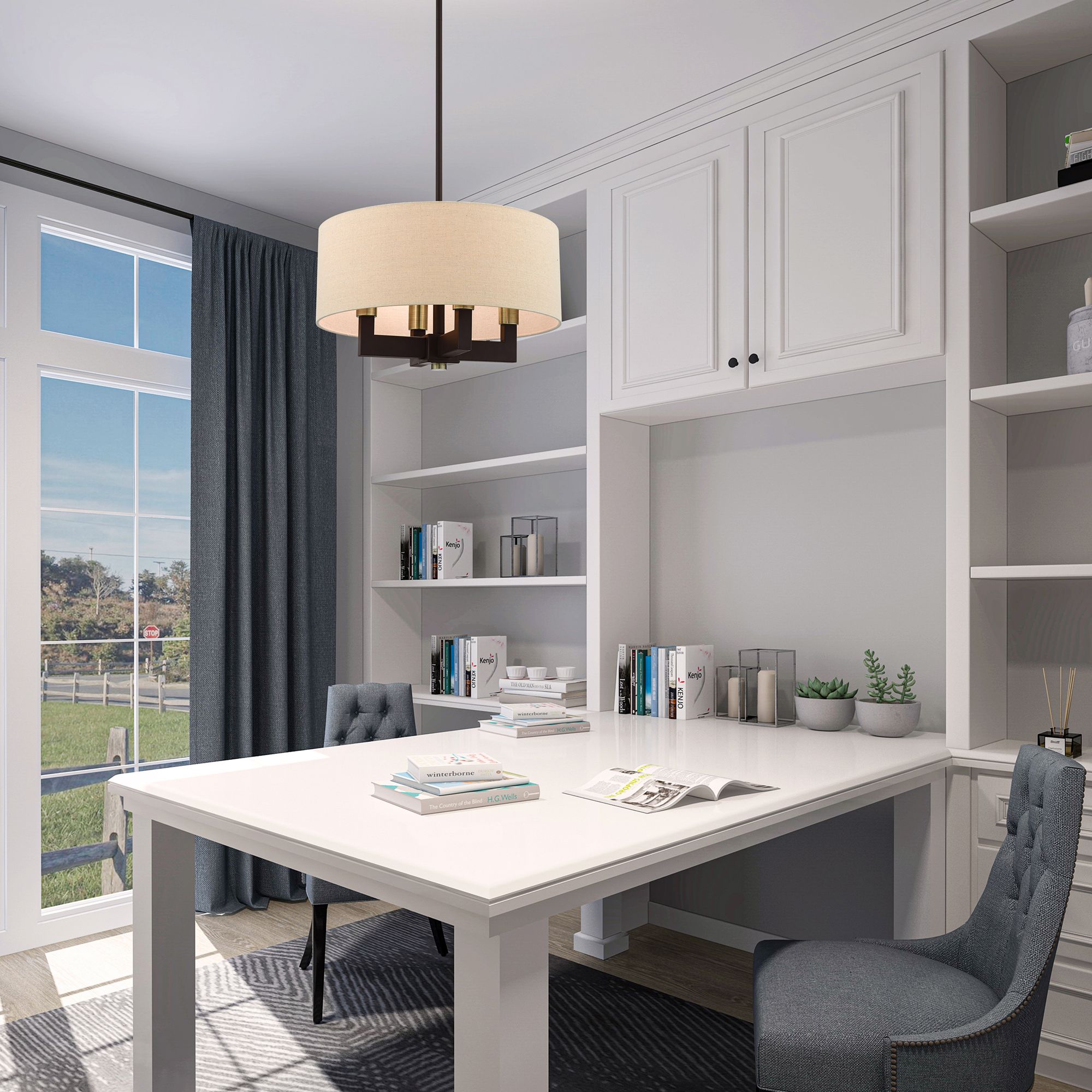 Cresthaven 18" Wide Bronze Drum Shade Chandelier in scene