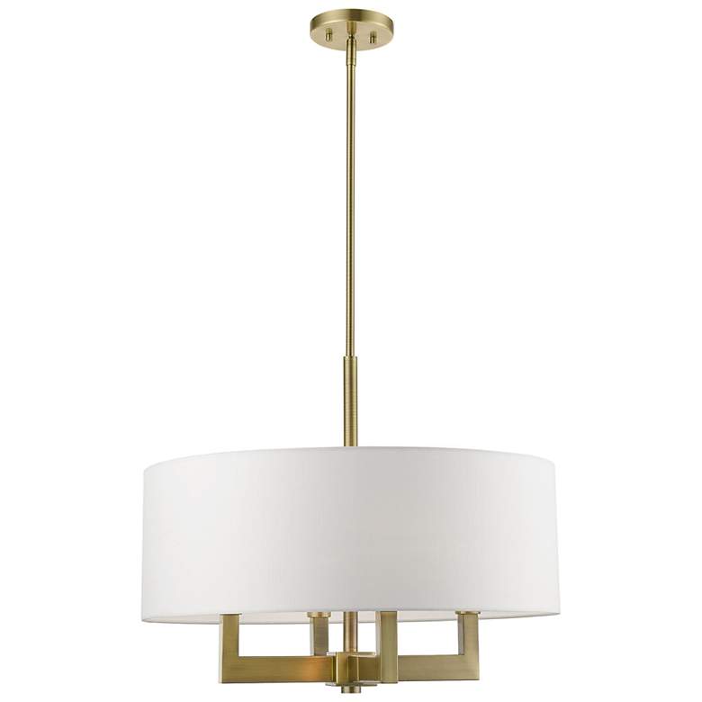 Image 3 Cresthaven 24" Wide Antique Brass Drum Shade Chandelier