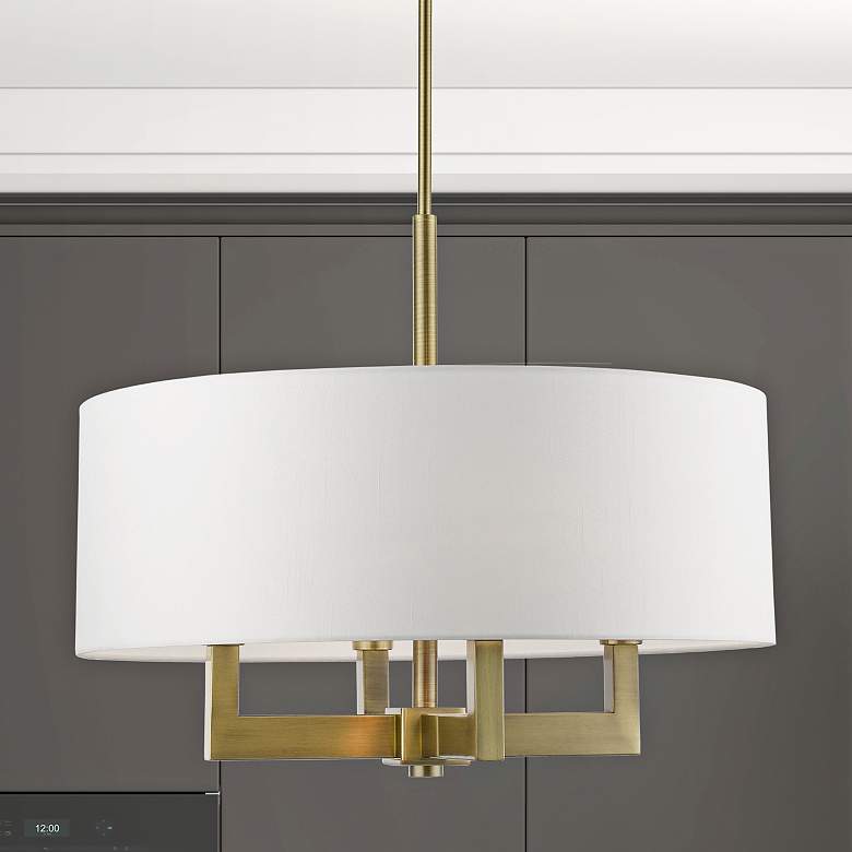 Image 2 Cresthaven 24" Wide Antique Brass Drum Shade Chandelier