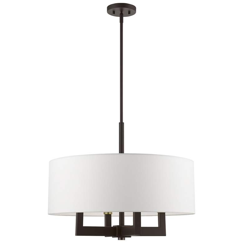 Image 1 Cresthaven 4 Light Bronze Pendant Chandelier with Antique Brass Accents