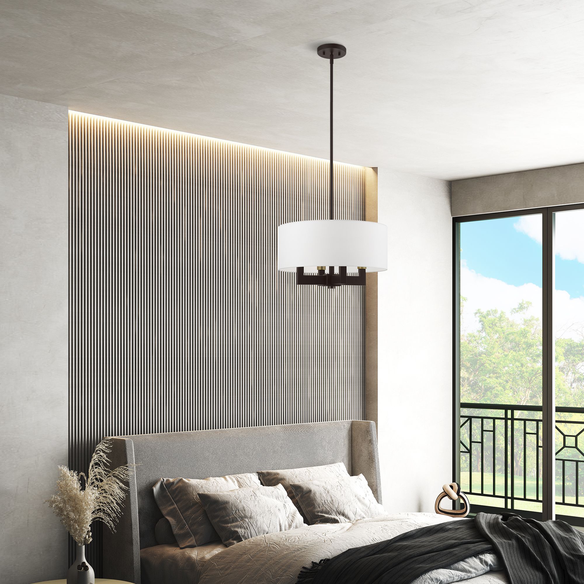 Cresthaven 4 Light Bronze Pendant with Antique Brass Accents