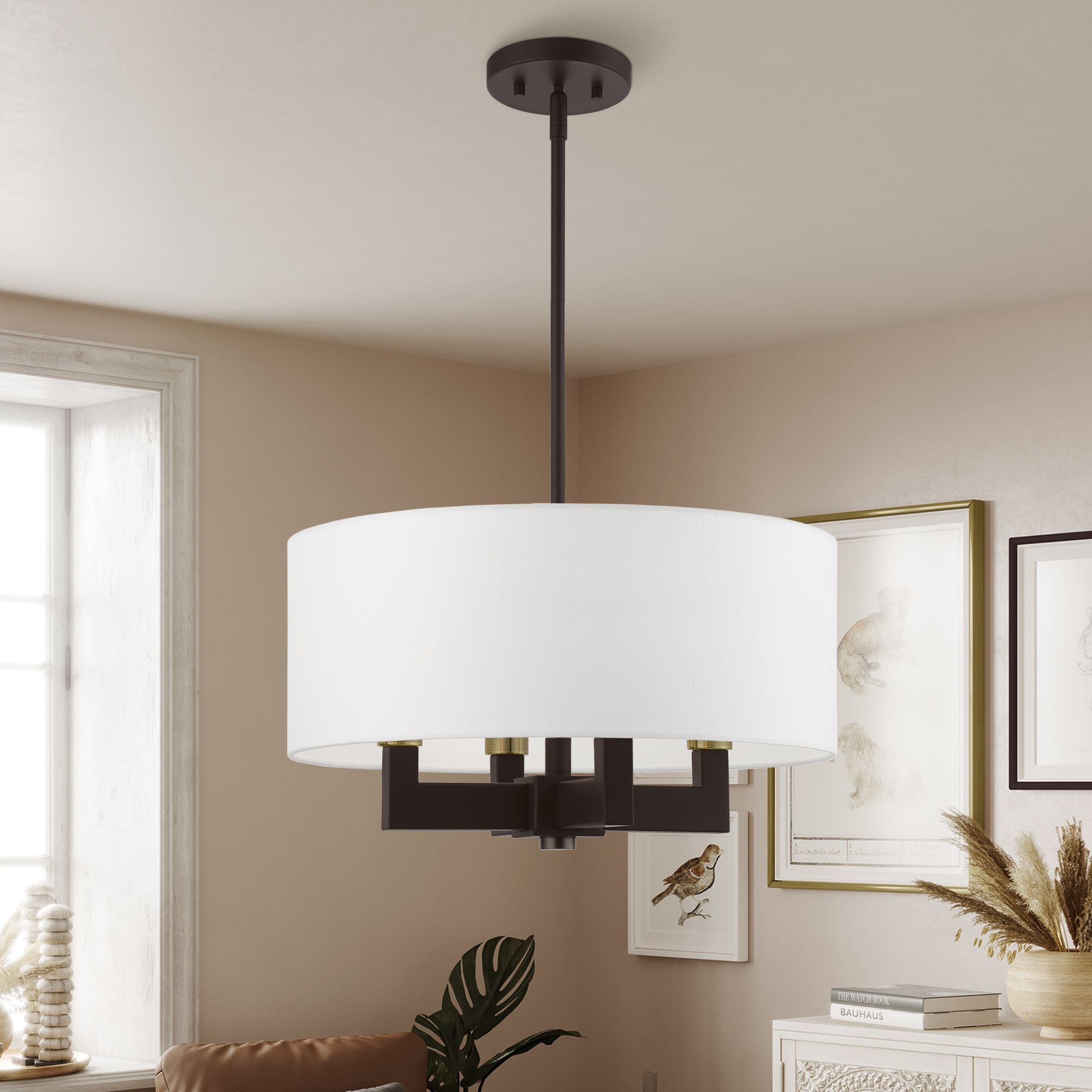 Cresthaven 4 Light Bronze Pendant with Antique Brass Accents