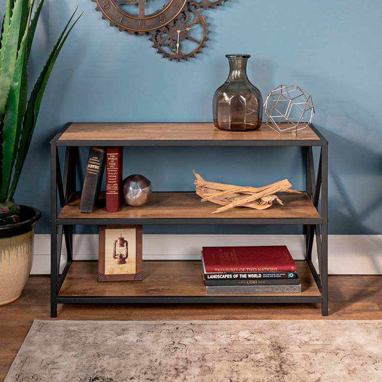 Image 1 Creston 40" Wide Barn Wood 2-Shelf Media Bookshelf