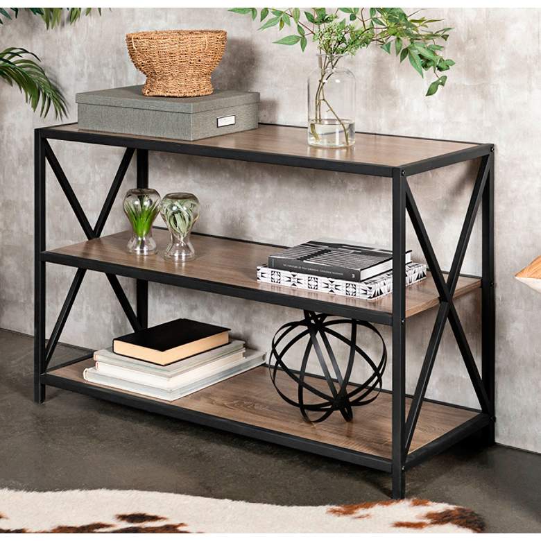 Image 1 Creston 40" Wide Gray Driftwood 2-Shelf Media Bookshelf