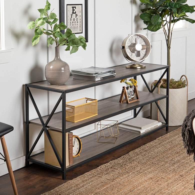 Image 1 Creston 60" Wide Gray Driftwood 3-Shelf Media Bookshelf
