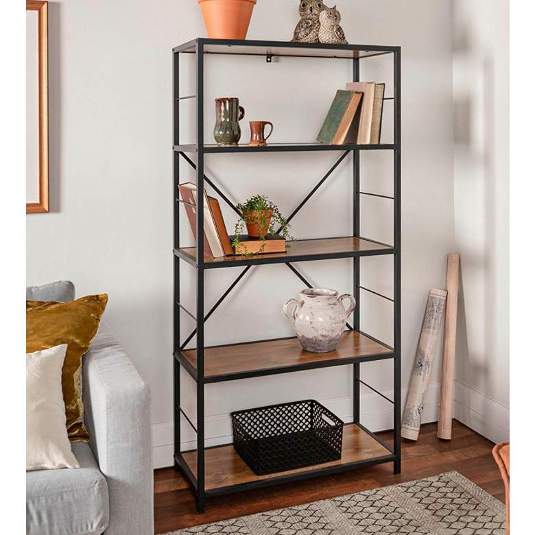 Image 1 Creston 63" High Brown Barn Wood 4-Shelf Media Bookshelf