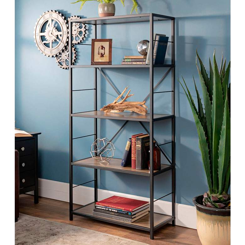 Image 1 Creston 63" High Gray Driftwood 4-Shelf Media Bookshelf