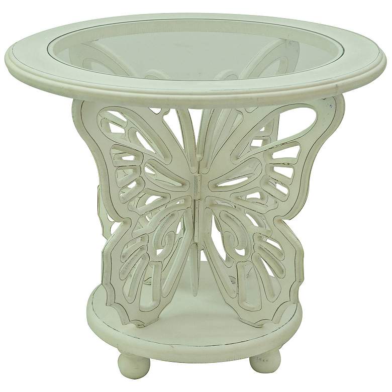 Image 1 Crestview Bethany Butterfly White Round Accent Table