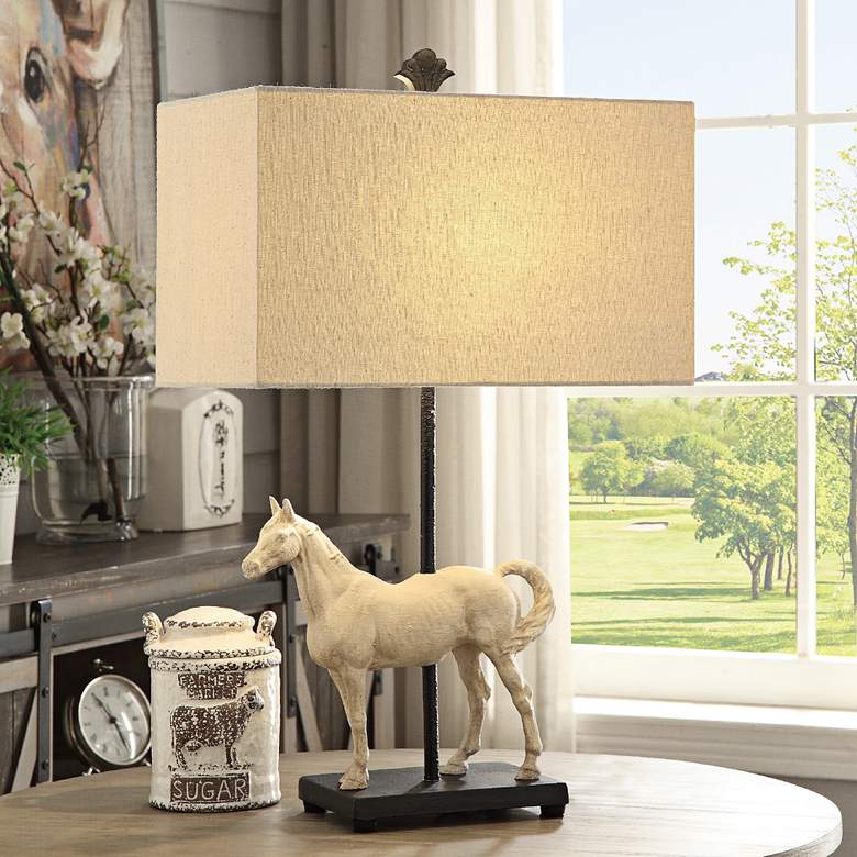 Image 1 Crestview Chase Bleached White and Black Ranch Horse Table Lamp