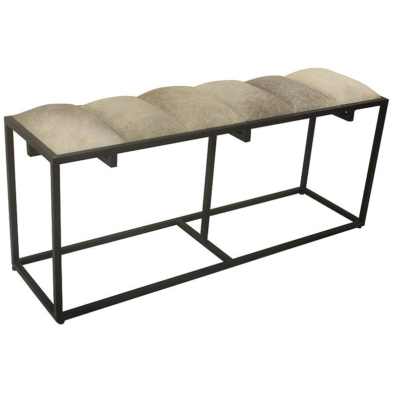 Image 3 Crestview Collection 50 inch Wide Black Metal and Cowhide Bench