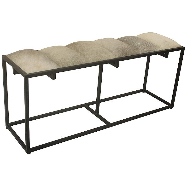 Image 3 Crestview Collection 50" Wide Black Metal and Cowhide Bench