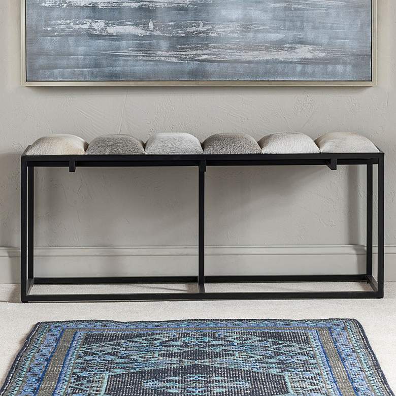 Image 1 Crestview Collection 50" Wide Black Metal and Cowhide Bench