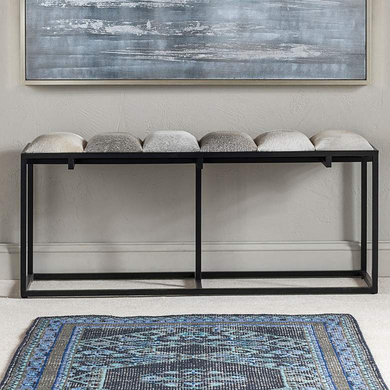 Image 2 Crestview Collection 50" Wide Black Metal and Cowhide Bench