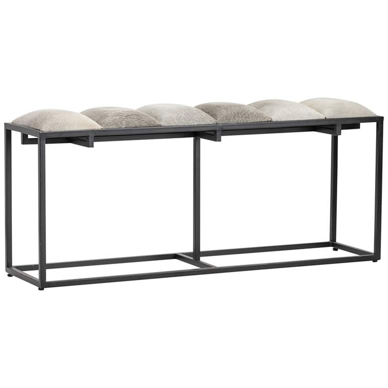 Image 7 Crestview Collection 50 inch Wide Black Metal and Cowhide Bench more views