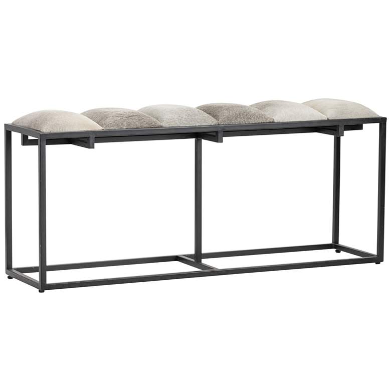 Image 7 Crestview Collection 50" Wide Black Metal and Cowhide Bench more views