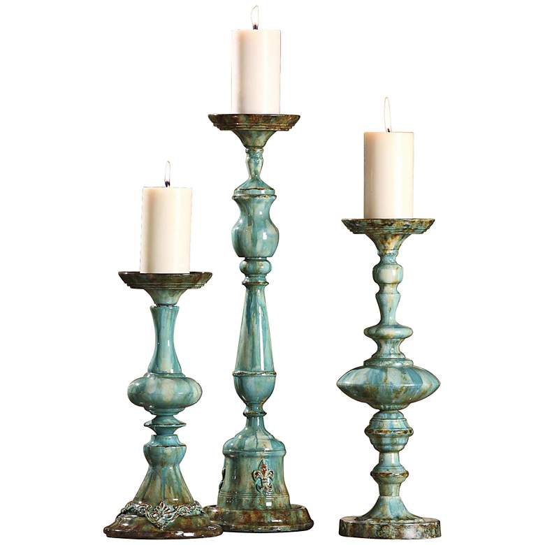 Image 1 Crestview Collection Ayla Blue Pillar Candle Holder Set of 3