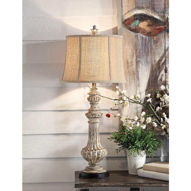 Image 1 Crestview Collection Cameron Distressed Antique White Finish Table Lamp