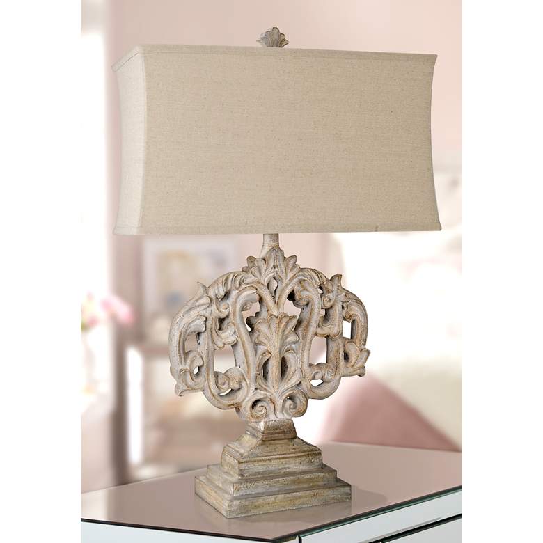 Image 1 Crestview Collection Filigree 29 1/2" Rustic White and Gray Table Lamp
