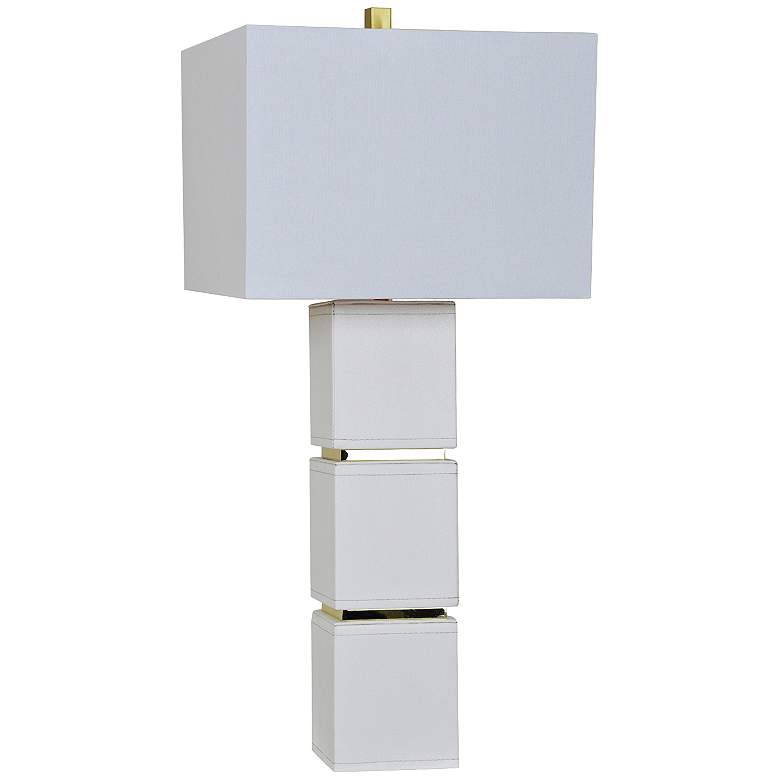 Image 1 Crestview Collection Gram White Leather Stacked Cube Table Lamp