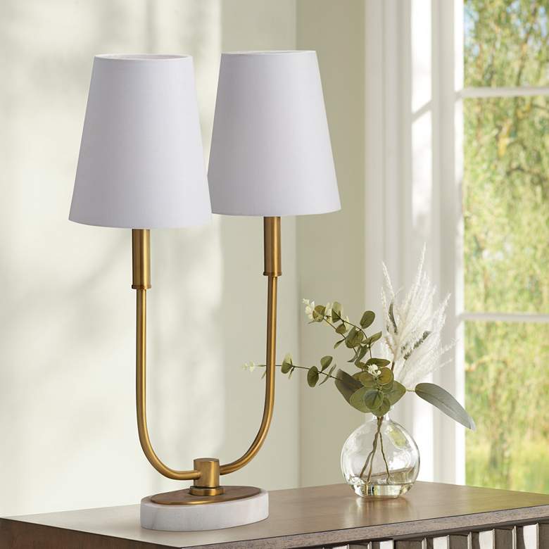 Image 1 Crestview Collection Hale Antique Brass and Marble 2-Light Task Lamp