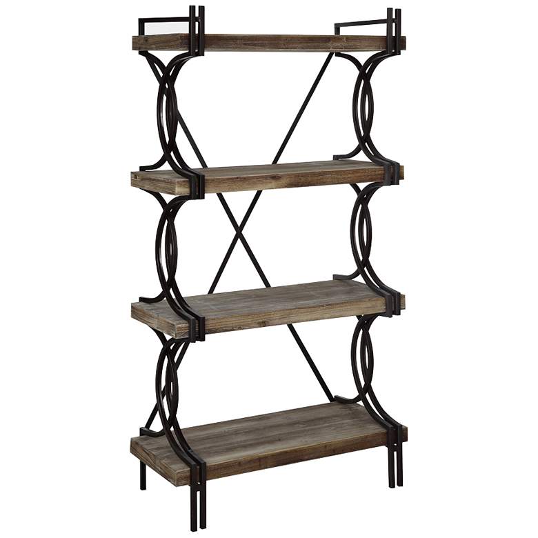 Image 1 Crestview Collection Industrial Metal Natural Oak Etagere