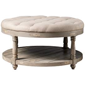 Image2 of Crestview Collection Julia Gray Upholstery and Wood Round Ottoman