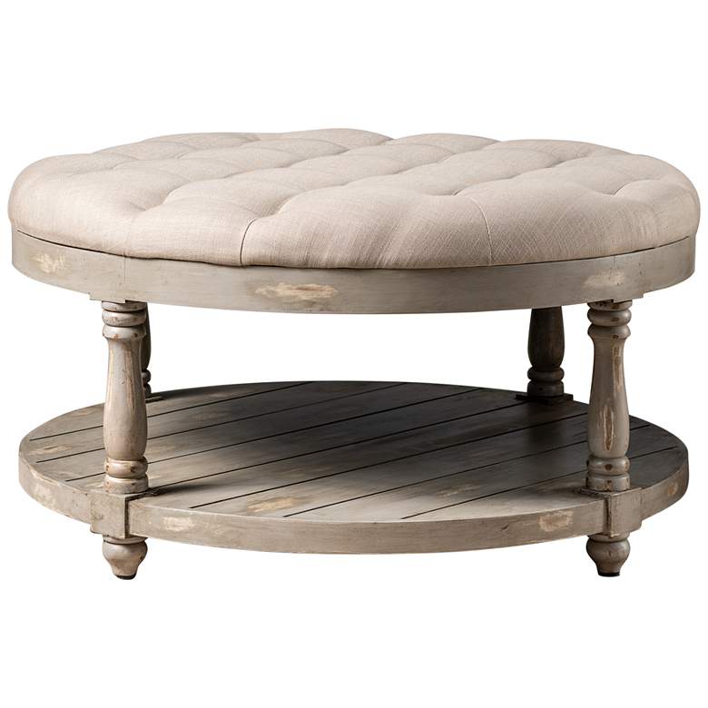 Image 2 Crestview Collection Julia Gray Upholstery and Wood Round Ottoman