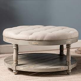 Image1 of Crestview Collection Julia Gray Upholstery and Wood Round Ottoman