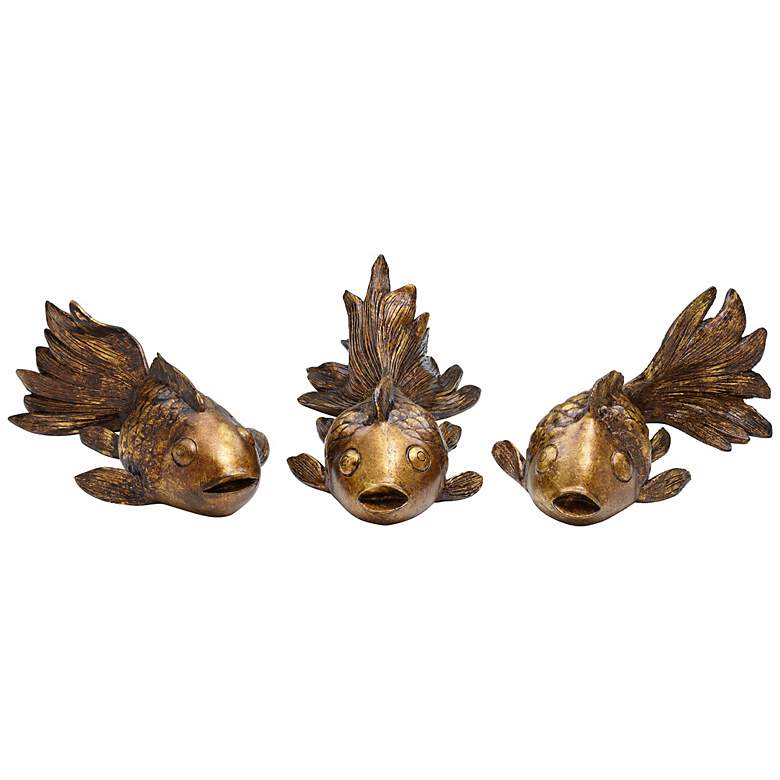 Image 2 Crestview Collection Koi Fish 12" Wide Antique Gold Statues Set of 3 more views