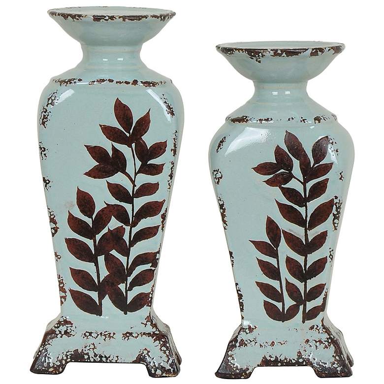 Image 1 Crestview Collection Leaf Ceramic Candle Holder Set of 2