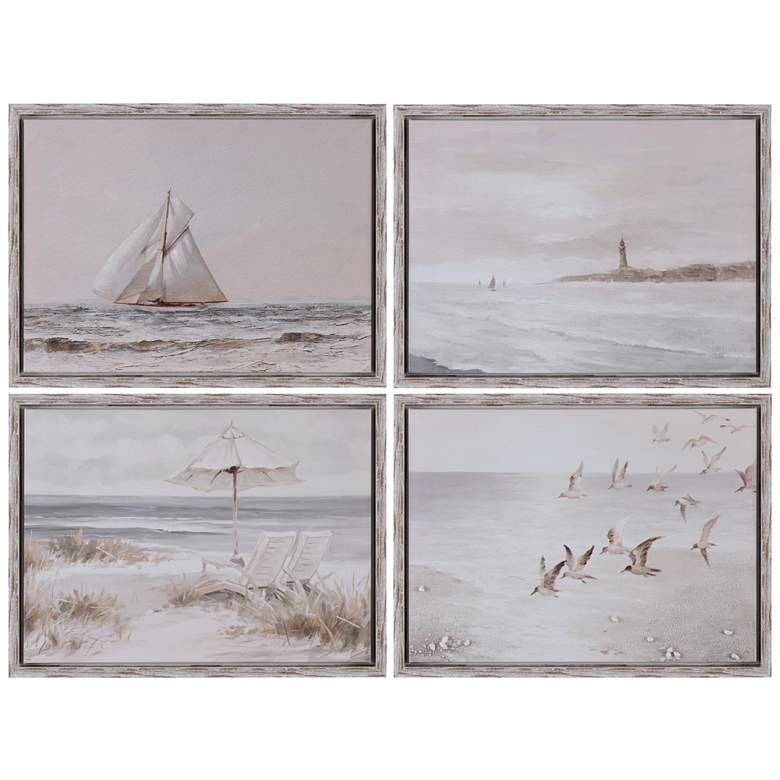 Image 1 Crestview Collection Life&#39;s A Beach Framed Canvas Painting Set of 4