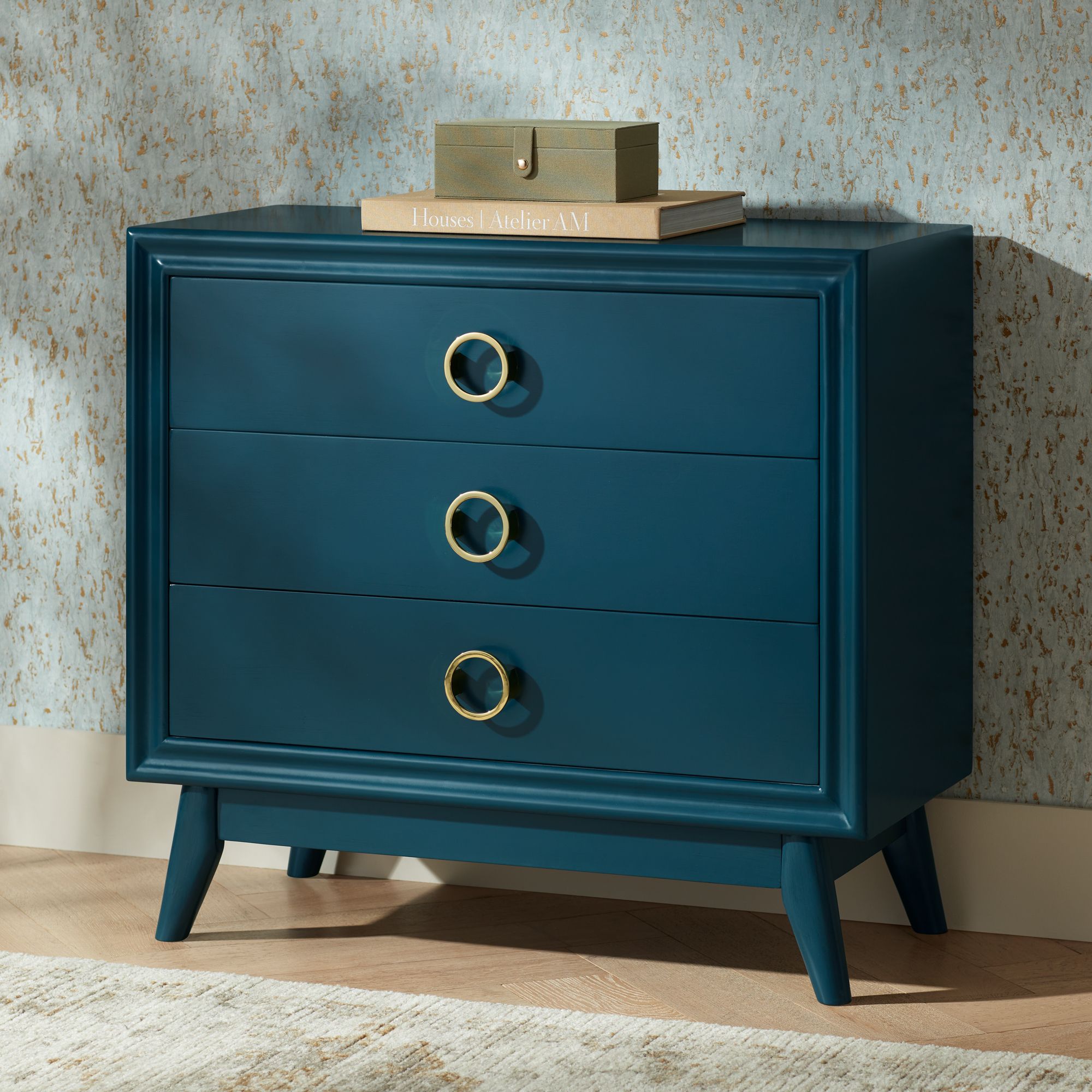 Crestview Collection Oslo 32"W Blue 3-Drawer Accent Chests Set of 2