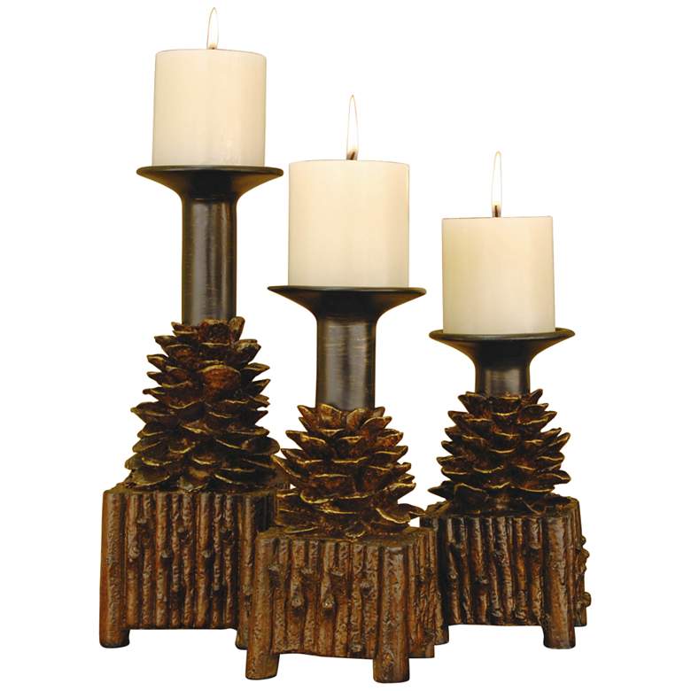 Image 1 Crestview Collection Pinola Brown Candle Holders Set of 3