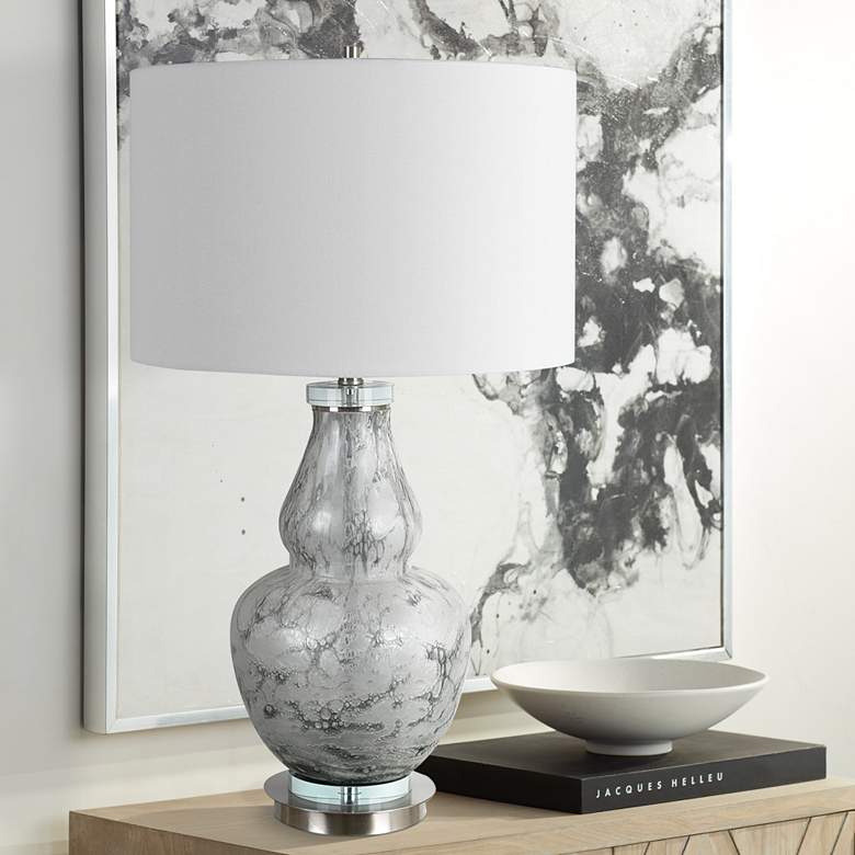 Image 1 Crestview Collection Quinn White and Gray Glass Double Gourd Table Lamp