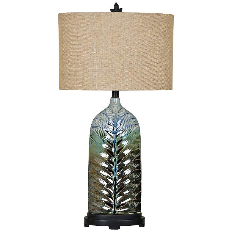 Image 1 Crestview Collection Rim Blue Feather Ceramic Urn Table Lamp