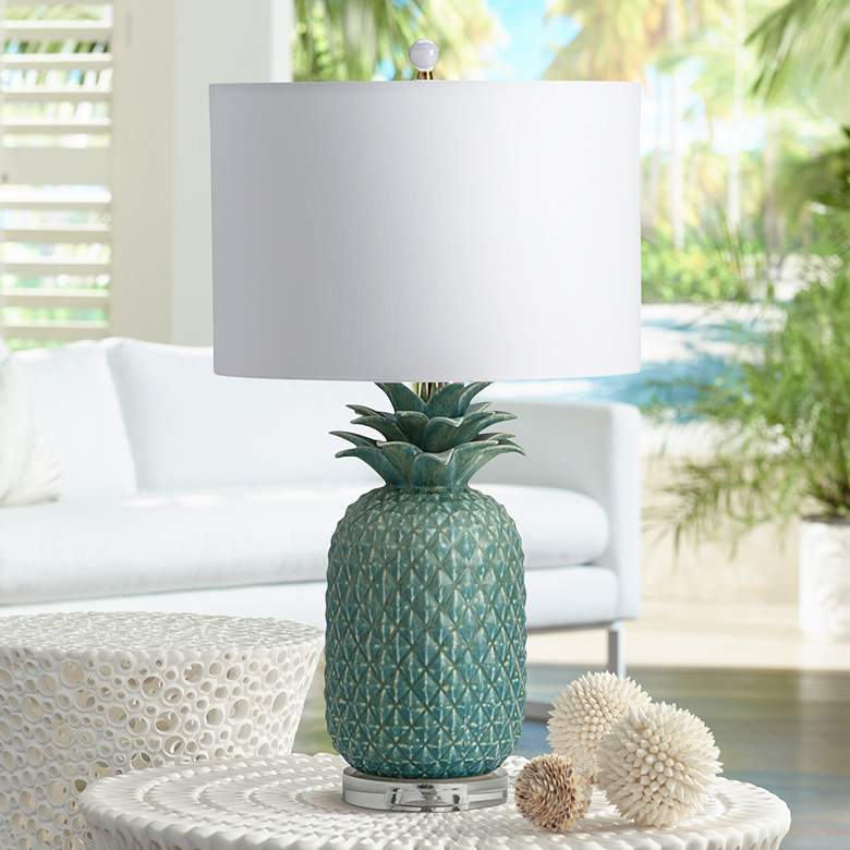 Image 1 Crestview Collection Savoy Pineapple Matte Aqua Ceramic Table Lamp