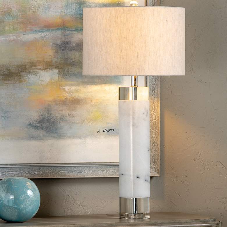 Image 1 Crestview Collection Sheffield 32" White Marble and Crystal Table Lamp