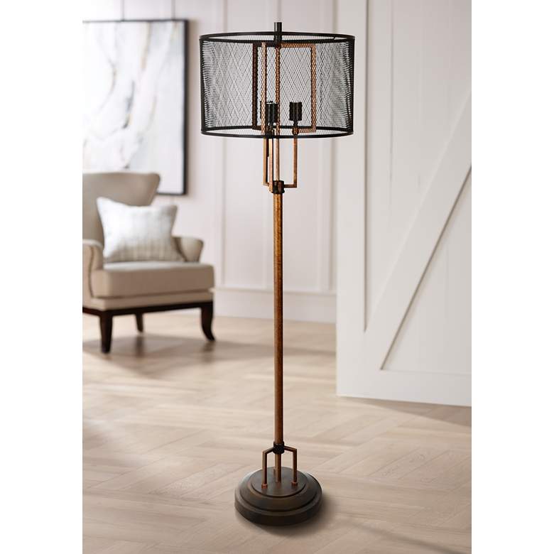 Image 1 Crestview Collection Winchester Black Mesh Industrial Floor Lamp