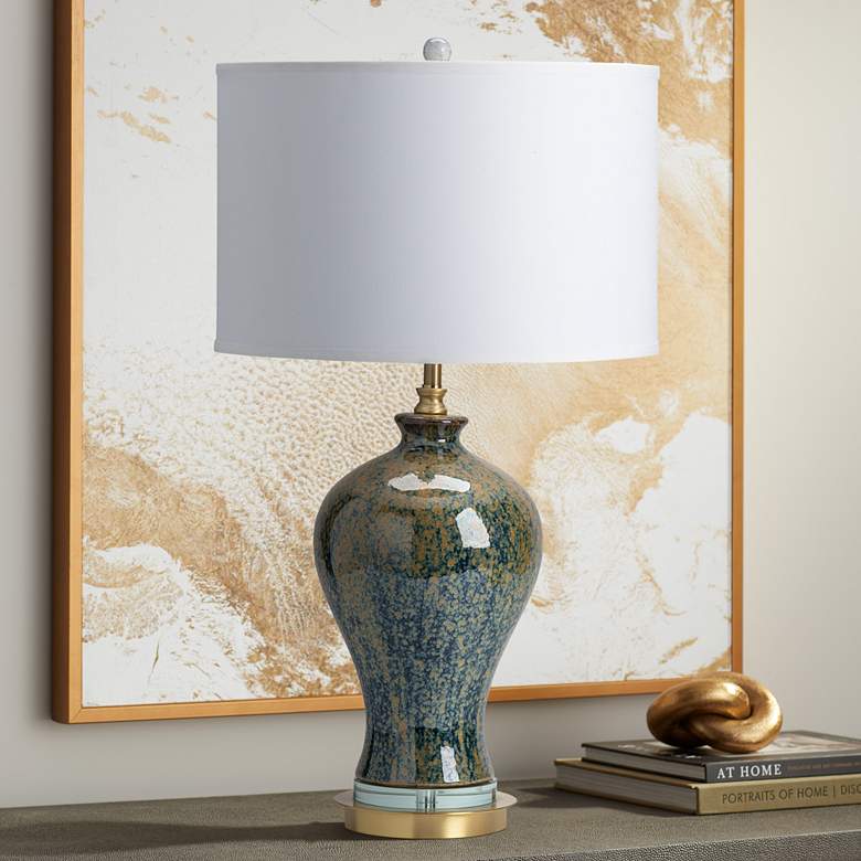 Image 1 Crestview Draper 29 3/4" Emerald Green and Gold Ceramic Urn Table Lamp
