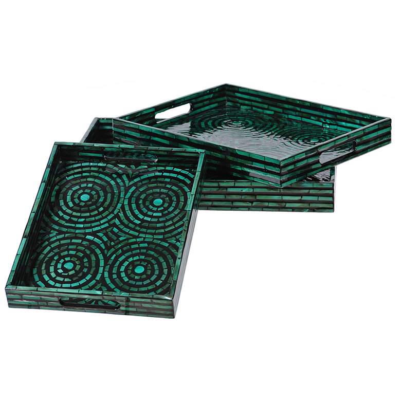 Image 1 Crestview Green and Black Lacquer Rectangular Tray Set of 3
