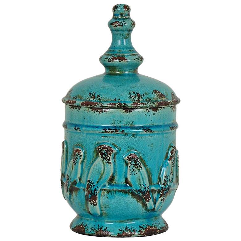 Image 1 Crestview Perched Bird 14 inch High Turquoise Urn Vase