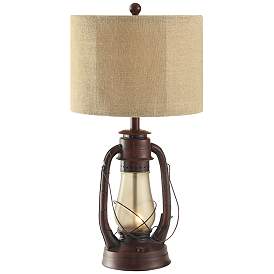 Image2 of Crestview Rustic Red Lantern Table Lamp with Nightlight
