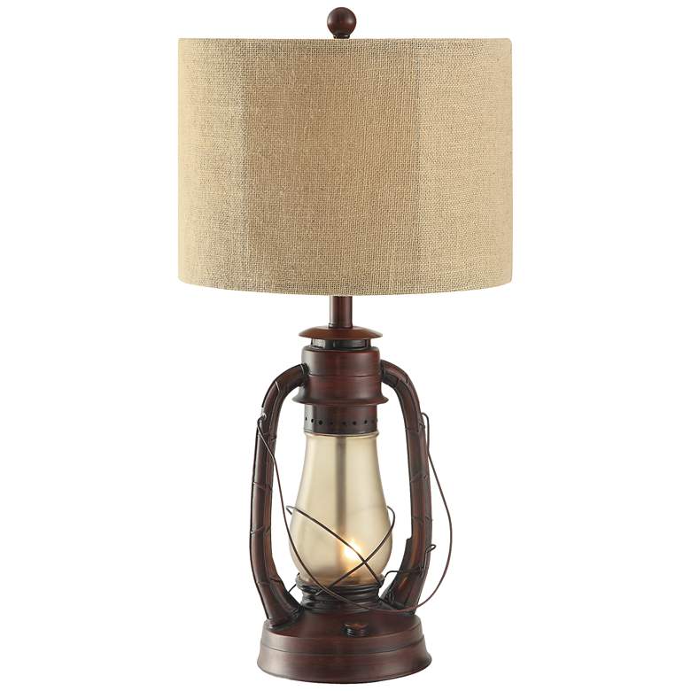 Image 2 Crestview Rustic Red Lantern Table Lamp with Nightlight