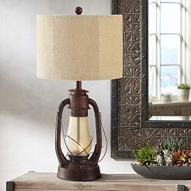 Image1 of Crestview Rustic Red Lantern Table Lamp with Nightlight
