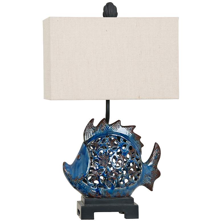 Image 1 Crestview Scales Blue Ceramic Night Light Table Lamp