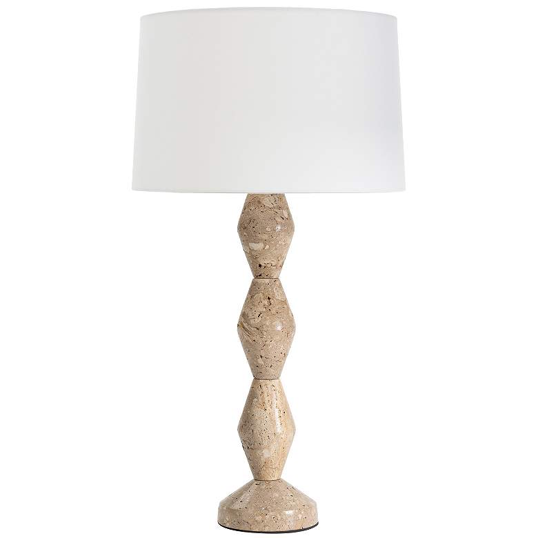 Image 1 Crew Travertine Buffet Lamp (Natural Linen Shade)